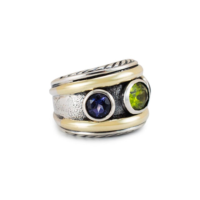 Modern David Yurman 925 Silver 14k Yellow Gold Renaissance 3 Stone Cocktail Ring, Size 6 For Sale - Image 3 of 9