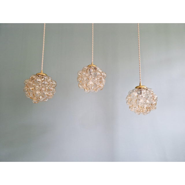 1970s Amber Bubble Glass Pendant Lights by Helena Tynell for Glashütte Limburg, 1970s, Set of 3 For Sale - Image 5 of 16