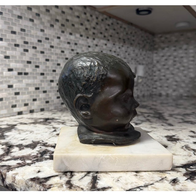1960s 1960s Signed Mid-Century Modern Bronze Infant Bust on Marble Base For Sale - Image 5 of 10