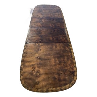 Mid 20th Century Hollywood Regency Burlwood Table 72 Inch With 2 X 20 Inch Leaf Extensions For Sale
