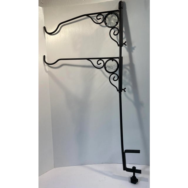 Metal Vintage Black Iron Hanging Basket Holder Rack For Sale - Image 7 of 7