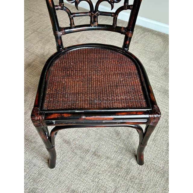 Oxblood Red Vintage Hollywood Regency Faux Bamboo Chippendale Side Chair For Sale - Image 8 of 12