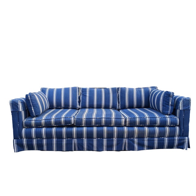 1990s Slim, Sophisticated Blue Striped Sofa Chairish