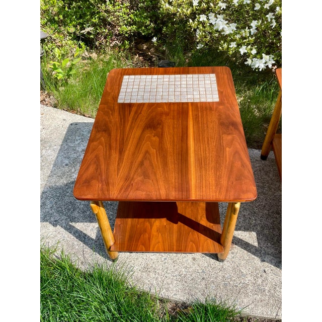 Lane Furniture Lane "Monte Carlo" Walnut & Tile Inlay End/Side Tables 1960s Pair Mid-Century Modern For Sale - Image 4 of 12
