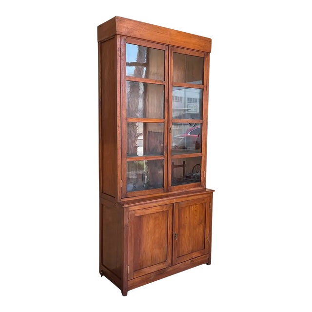 Spanish Large Pine Cupboard or Bookcase With Glass Vitrine, 19th Century For Sale