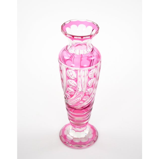 Mid-Century Modern Val Saint Lambert Pink Glass Vases Cut & Etched Decorated For Sale - Image 9 of 10