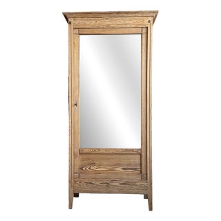 Antique Pitch Pine Mirrored Wardrobe, 1890s For Sale