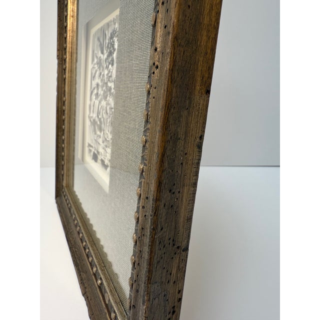 Flower Filled Vase, Framed Grayscale Monochromatic Original Watercolor and Ink, Artist Uknown For Sale - Image 4 of 11