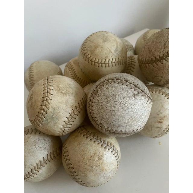 1930s Large Vintage Stoneware Spouted Bowl With 15 Vintage Softballs For Sale In New York - Image 6 of 10