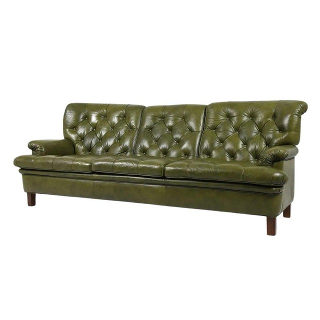 Arne Norell 1960s Arne Norell Swedish Tufted Olive Leather Sofa “Jupiter Sofa” For Sale - Image 4 of 12