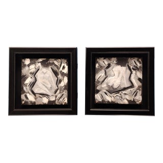 Contemporary Abstract Mixed-Media Black and White Duet of Nude Paintings by Artista Elisabet - Set of 2 For Sale