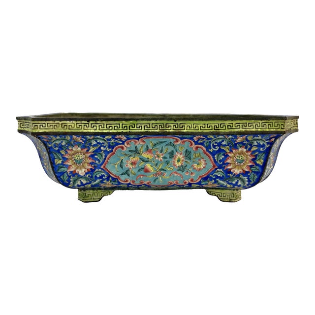 18th Century Chinese Canton Enamel Jardiniere Bonsai Container With Exquisite Decorations For Sale
