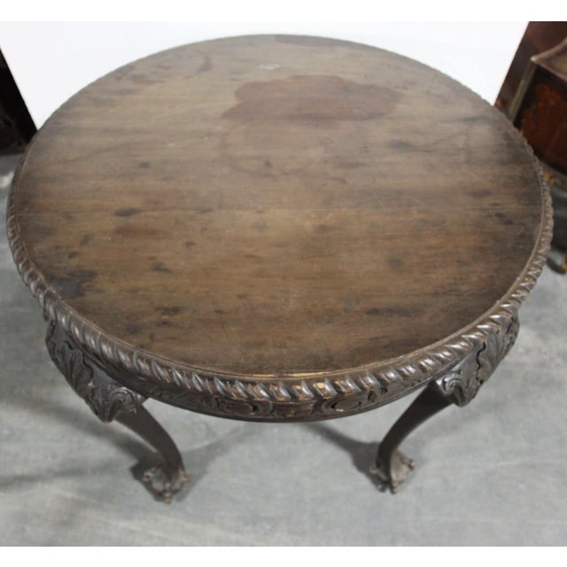Chippendale Antique Library Table • Chippendale Style Round Hand Carved For Sale - Image 3 of 6