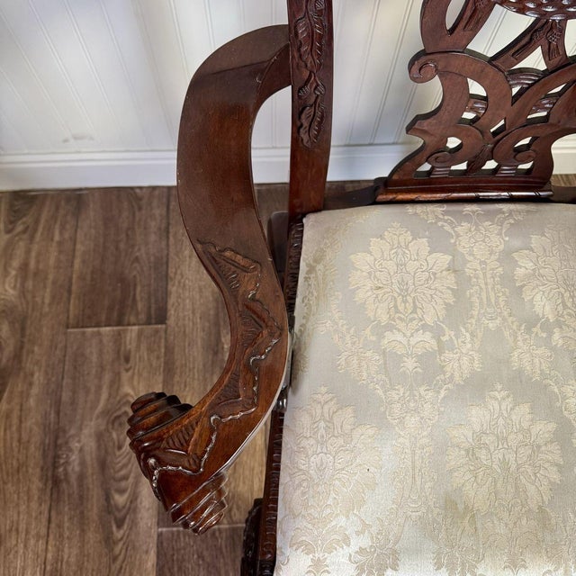 Brown Vintage Irish Chippendale Revival Carved Mahogany Armchair For Sale - Image 8 of 15