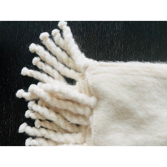 Plush Alpaca Throw Blanket With Braided Tassel Fringe - Vanilla | Made in Peru For Sale In Chicago - Image 6 of 9