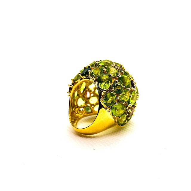 Bochic "Orient" Vintage Natural Peridot & Tourmaline Ring Set 18K & Silver, Size 6.5 For Sale - Image 9 of 18