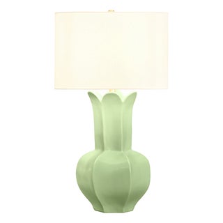 Matthew Izzo Home Lyla Green Glaze Table Lamp With Brass Detail and Shade For Sale