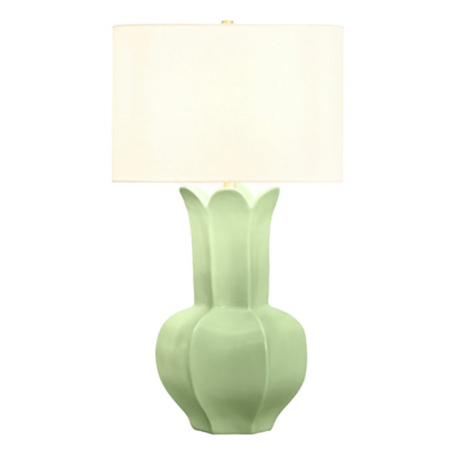Matthew Izzo Home Lyla Green Glaze Table Lamp With Brass Detail and Shade For Sale
