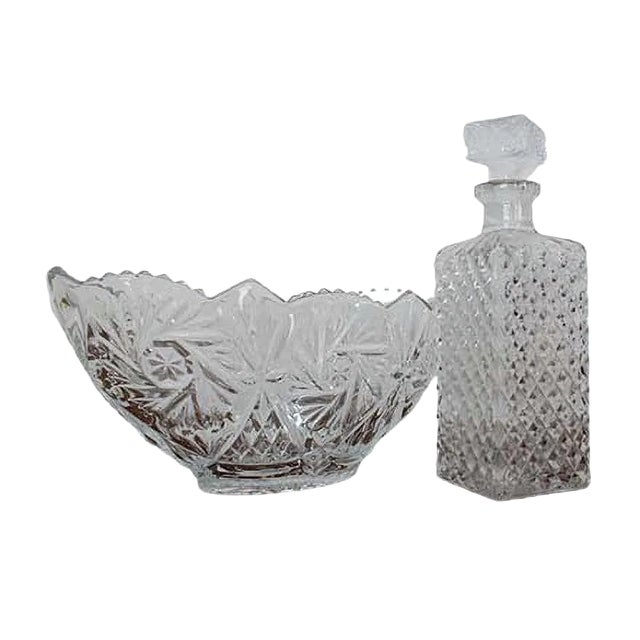 Vintage Glass Carafe & Bowl Set, 1970s For Sale