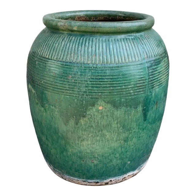 Antique Chinese Green Glazed Ceramic Soy Sauce Jar, C. 1900 For Sale