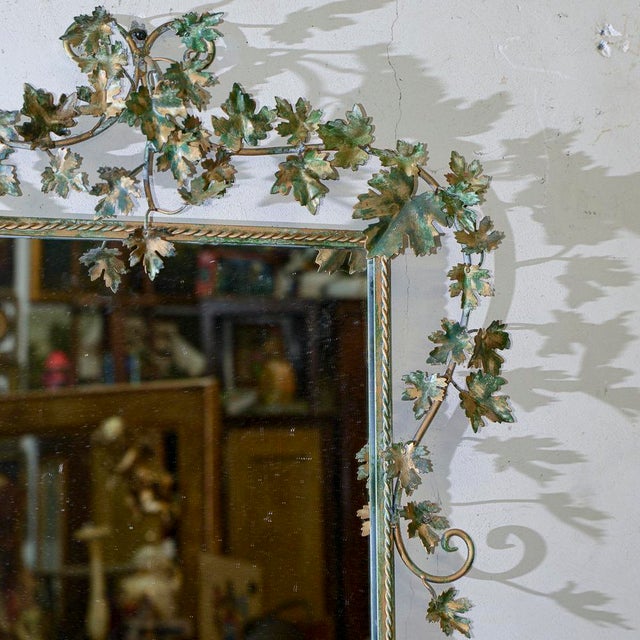 Hand-Painted Metal Wall Mirror with Vine Leaf Motives For Sale - Image 12 of 18