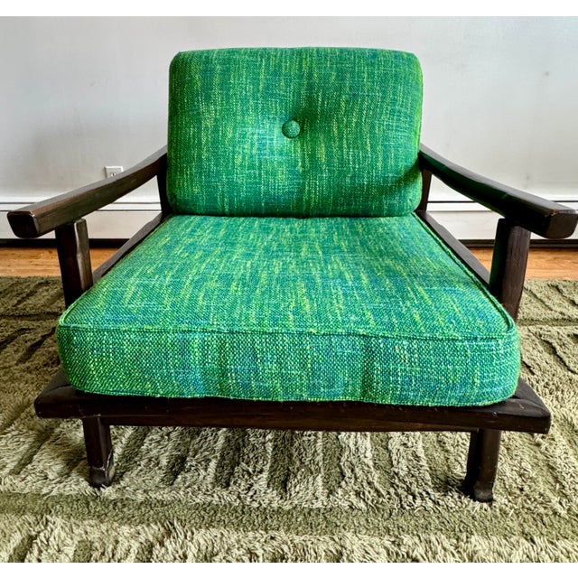 1960s Ficks Reed Lounge Chair With Ottoman C. 1960’s Very Good Condition Dark Wood Green Cushions For Sale - Image 5 of 12
