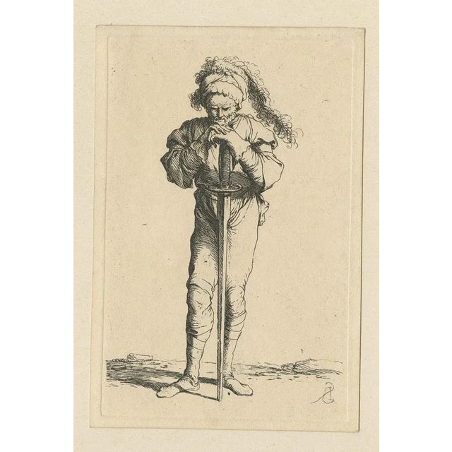 Salvator Rosa, Warrior Standing and Leaning on a Long Sword, 1658, Etching For Sale - Image 3 of 5