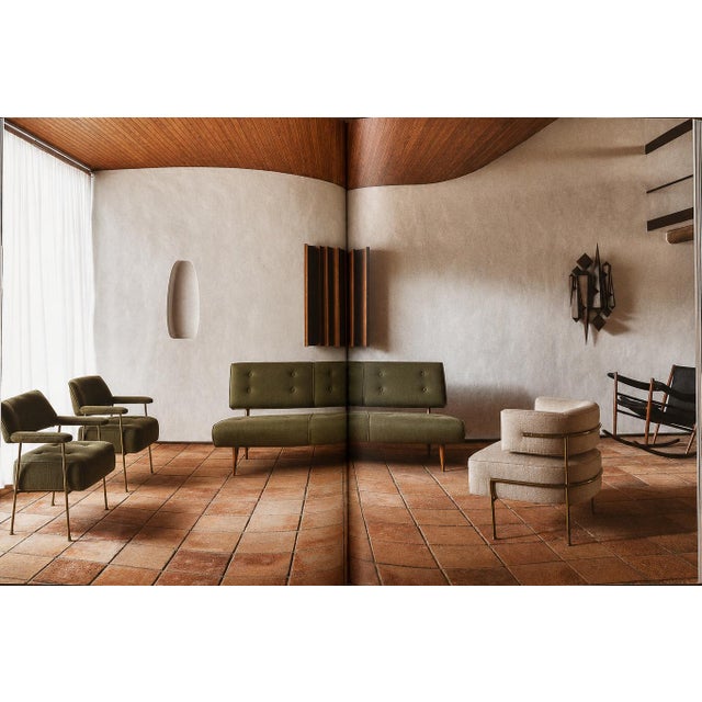 Brazilian Modern Pair of Armchairs in Aged Brass & Olive Green Mohair by Joaquim Tenreiro, 1950s For Sale - Image 17 of 17