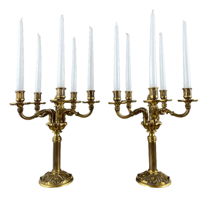 20th Century Louis XVI Five-Light Gilt Bronze Candelabra, Set of 2