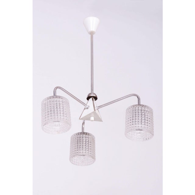 Mid-Century Modern Mid-Century Chandelier in Chrome and Opaline Glass from Drukov, Czech, 1970s For Sale - Image 3 of 9