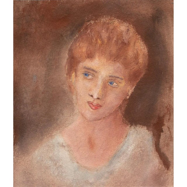 Portraiture Portrait of a Woman by Unknown Artist, Vintage Watercolor Painting For Sale - Image 3 of 4