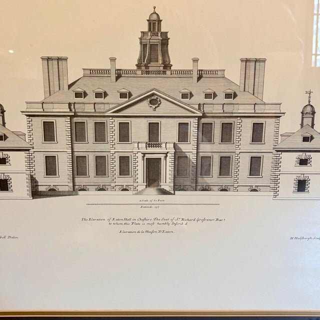 Wood 1980s Eaton Hall, Cheshire - Architectural Print in Gilt & Black Frame For Sale - Image 7 of 11