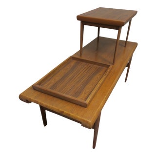 Teak Coffee Tables and Tray by Johannes Andersen for Trioh, Denmark, 1960s, Set of 3 For Sale