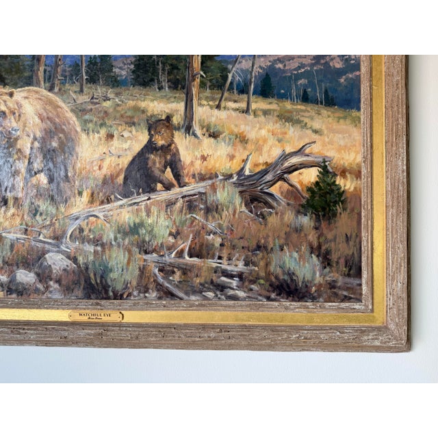 2006 Brian A. Grimm (B. 1968) “Watchful Eye” Original Wildlife Impressionist Oil on Masonite Painting – Rustic Wood Framed For Sale - Image 9 of 12