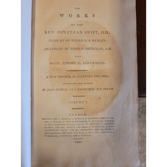 English The Complete Works of the Rev. Johnathon Swift, 1801 London, 19 Volumes For Sale - Image 3 of 15