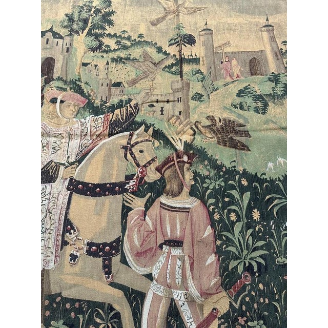 1970s Vintage French Screenprinted Tapestry with Departure to Hunt Motif, 1970s For Sale - Image 5 of 18