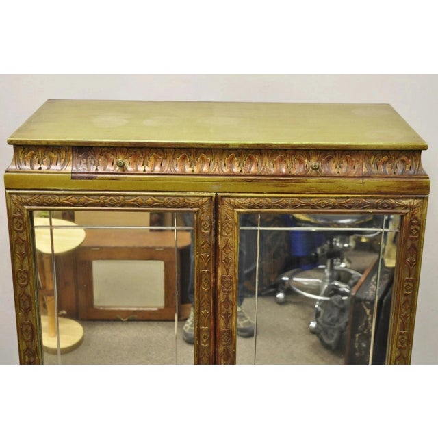 Traditional Antique Georgian Green Painted Mirror Front 2 Door Curio China Radio Cabinet For Sale - Image 3 of 13