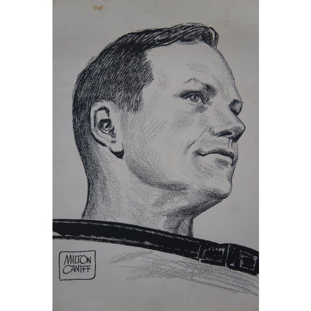 Late 20th Century Vintage Milton Caniff Neil Armstrong Portrait Print on Board 24" For Sale - Image 4 of 11