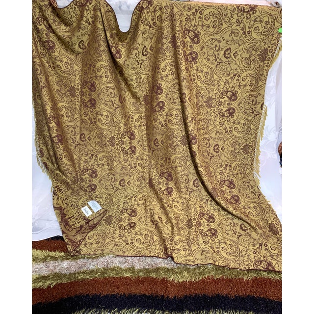 Italian Samarkanda Lanerossi Blanket Pure Virgin Wool Paisley Jacquard Olive Brown With Fringe For Sale - Image 10 of 12