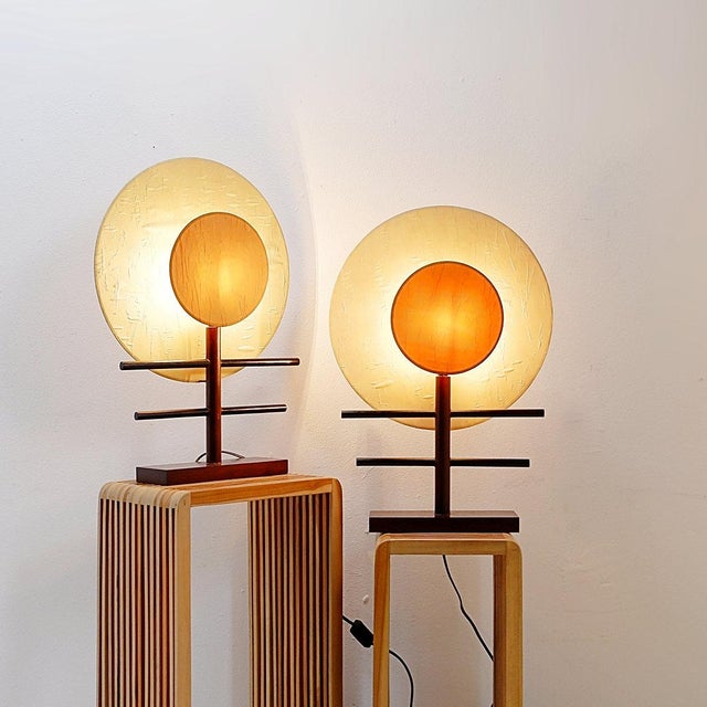 Beige Boho Style Disc Lamps, Set of 2 For Sale - Image 8 of 12