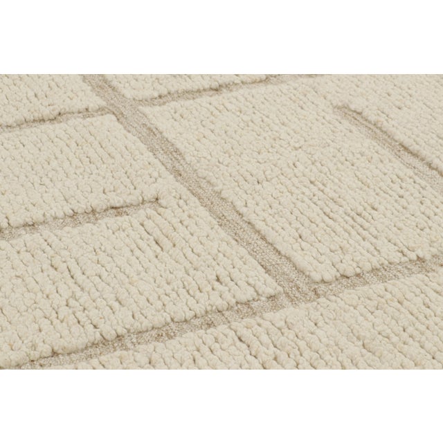 Contemporary Rug & Kilim’s Modern Rug with Cream High-Low Geometric Patterns - 3x12 For Sale - Image 3 of 7