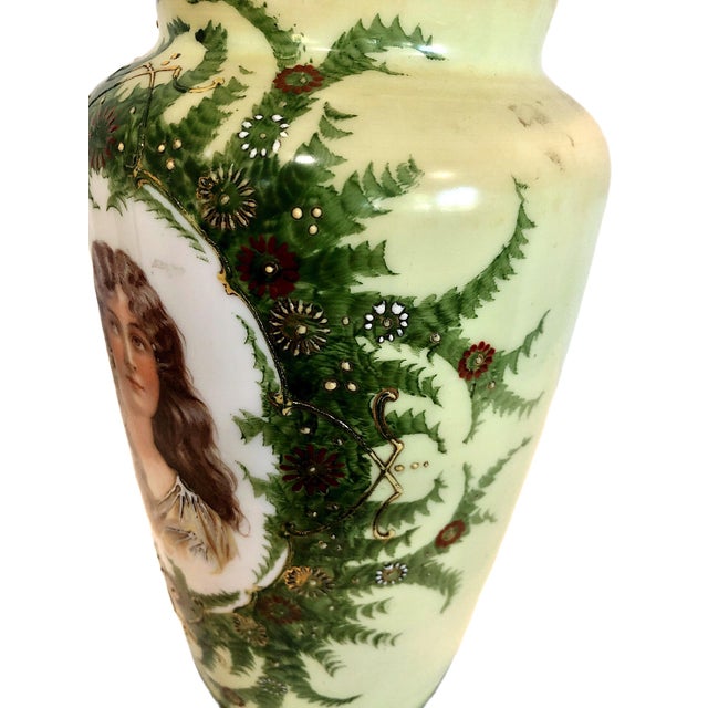 Matched Pair of Late 19th-Century Porcelain Vases With Portraits of Young Women For Sale - Image 4 of 12