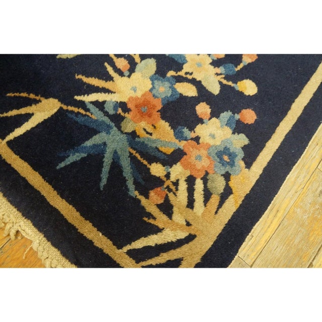 1920s Blue Foliate Antique Chinese Art Deco Rug 1'7'' X 2' Knotted Wool Carpet For Sale In New York - Image 6 of 9