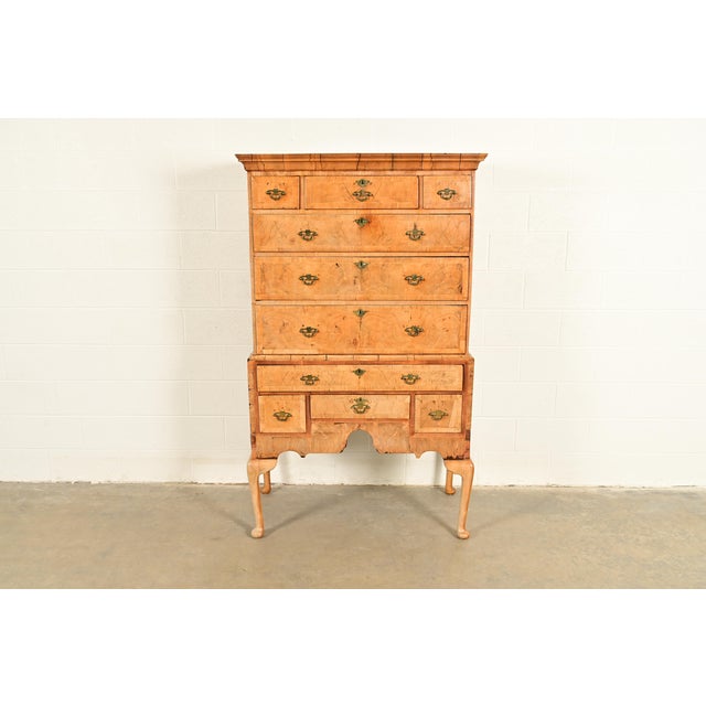 18th Century Antique English Queen Anne Burled Walnut Highboy Dresser For Sale - Image 15 of 15