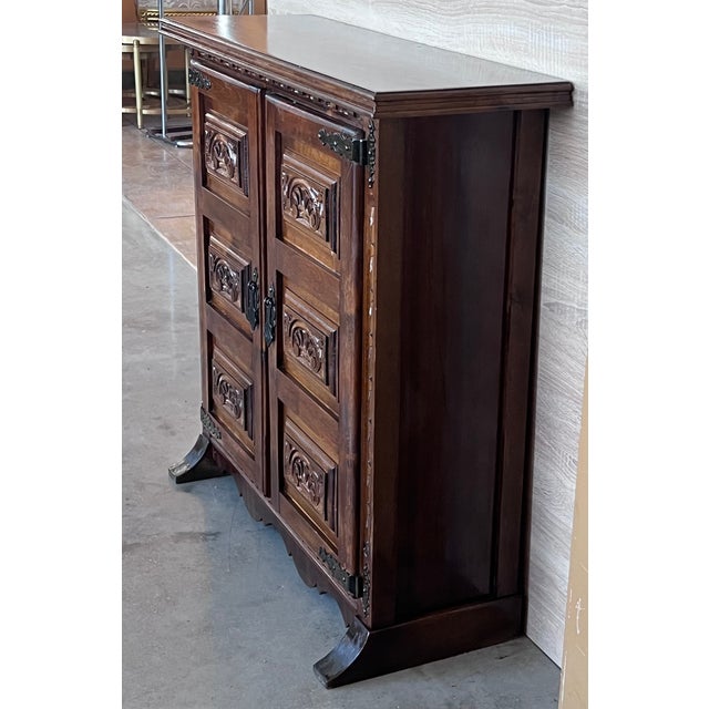 Baroque 19th Century Narrow Catalan Spanish Baroque Carved Walnut Credenza or Buffet For Sale - Image 3 of 12