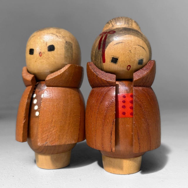 Wood Vintage Kawaii Kokeshi Dolls, Japan, 1970s, Set of 2 For Sale - Image 7 of 7