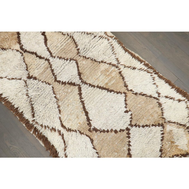 Vintage Zabihi Collection Brown Ivory Small Moroccan Plush Rug - 2'8" x 5'10" For Sale - Image 4 of 9