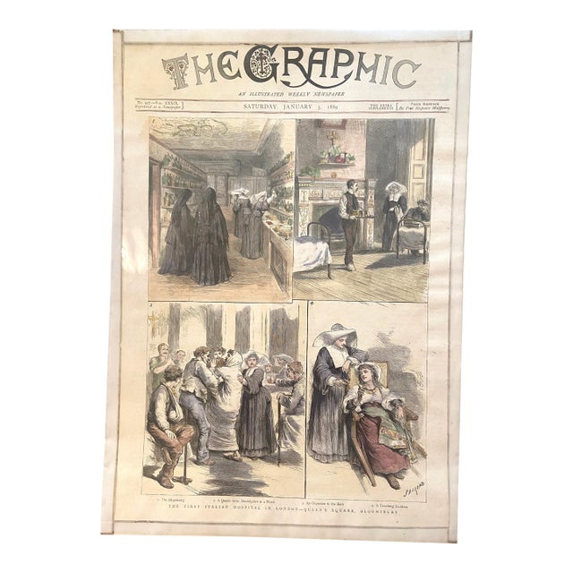 Antique Print, Graphic Weekly, the First Italian Hospital in London, Color, 1889 For Sale