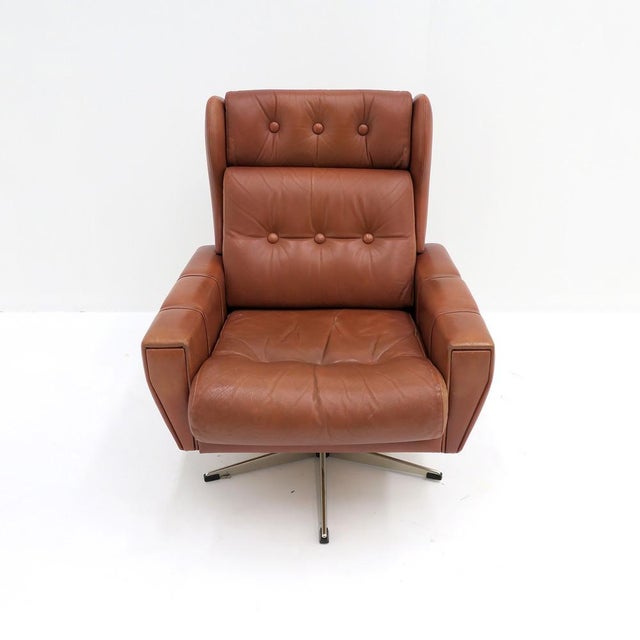 Mid-Century Modern Danish Wingback Leather Lounge Chair, 1970 For Sale - Image 3 of 10