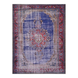 1970s Vintage Turkish Handmade Wool Cotton Blue Area Rug For Sale